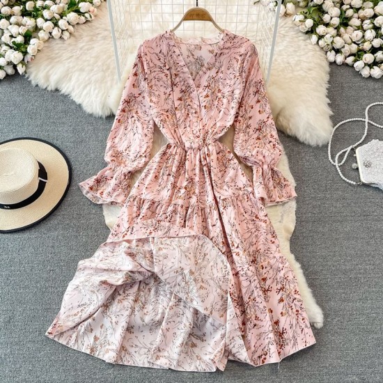 Fashion bandage floral autumn V-neck lotus leaf edges dress – PRYCUS MITCHELL INC Fashion bandage floral autumn V-neck lotus leaf edges dress – PRYCUS MITCHELL INC