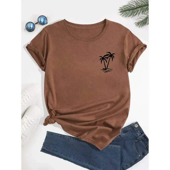 Coconut Tree Print Crew Neck T-shirt, Casual Loose Short Sleeve Fashion Summer T-Shirts Tops, Women’s Clothing – PRYCUS MITCHELL INC Coconut Tree Print Crew Neck T-shirt, Casual Loose Short Sleeve Fashion Summer T-Shirts Tops, Women’s Clothing – PRYCUS MITCHELL INC