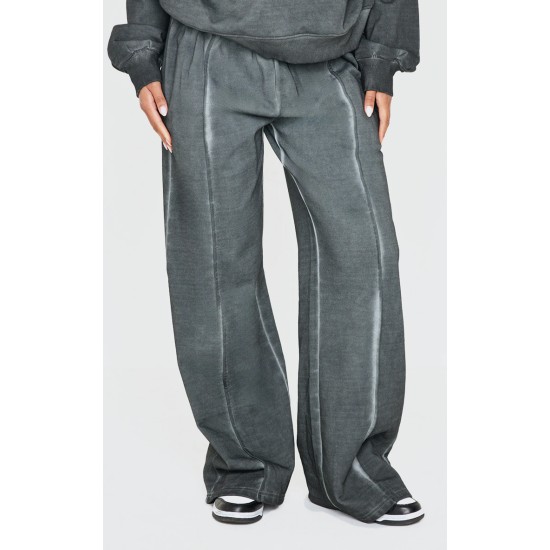 PRETTYLITTLETHING Washed Charcoal Premium Waist Wide Leg Sweatpants PRETTYLITTLETHING Washed Charcoal Premium Waist Wide Leg Sweatpants
