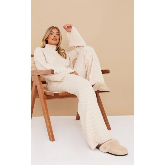 Oatmeal Luxe Rib Knit Wide Leg Pants Oatmeal Luxe Rib Knit Wide Leg Pants