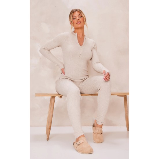 Stone Zip Detail Knitted Jumpsuit Stone Zip Detail Knitted Jumpsuit