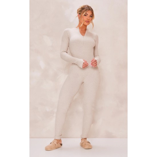 Stone Zip Detail Knitted Jumpsuit Stone Zip Detail Knitted Jumpsuit