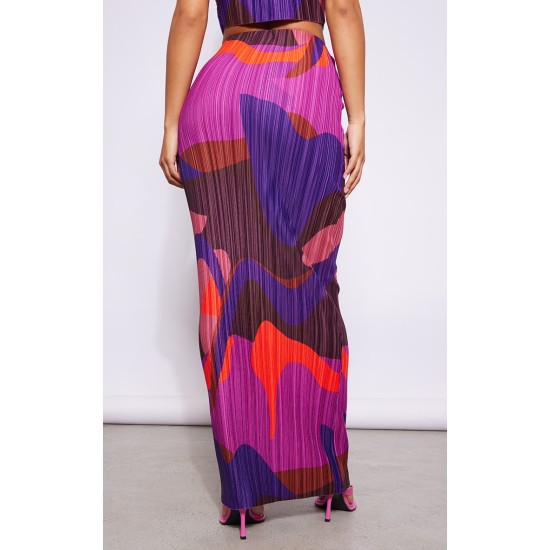 Pink Print Plisse Maxi Skirt Pink Print Plisse Maxi Skirt