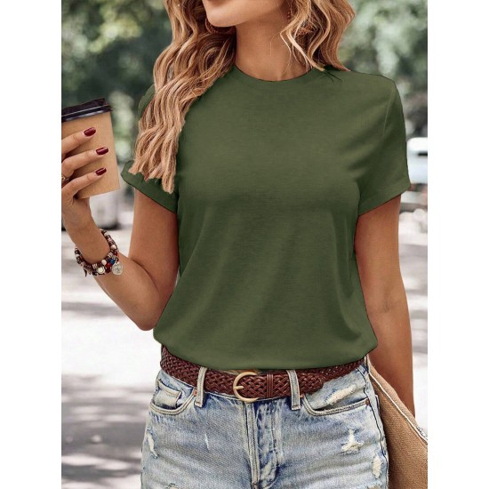 Solid Color Versatile T-Shirt, Round Neck Short Sleeves Pullover Sports Tee, Women’s Comfy Tops – PRYCUS MITCHELL INC Solid Color Versatile T-Shirt, Round Neck Short Sleeves Pullover Sports Tee, Women’s Comfy Tops – PRYCUS MITCHELL INC