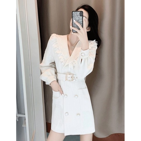 Autumn temperament double-breasted long sleeve white dress – PRYCUS MITCHELL INC Autumn temperament double-breasted long sleeve white dress – PRYCUS MITCHELL INC