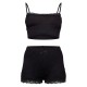 Black Jersey Lace Trim Short PJ Set Black Jersey Lace Trim Short PJ Set