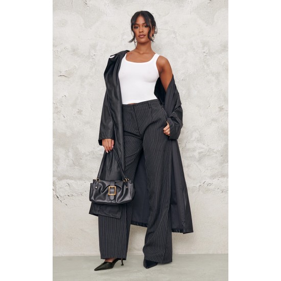 Tall Black Pinstripe Tailored Wide Leg Pants Tall Black Pinstripe Tailored Wide Leg Pants