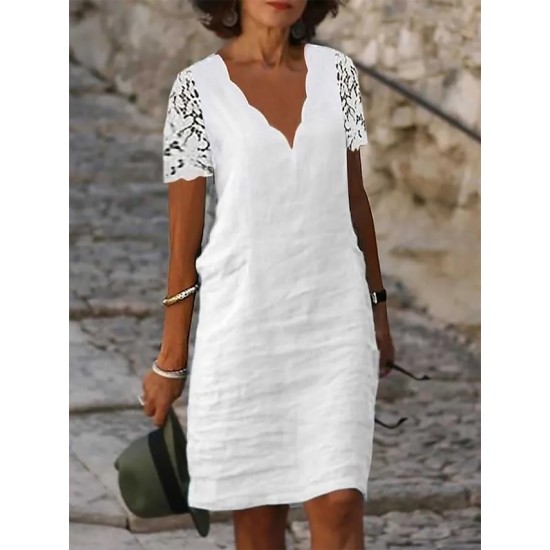 Casual Dress Cotton Linen Dress Shift Dress Midi Dress Cotton Blend Modern Casual Outdoor Daily Vacation V Neck Lace Eyelet Short Sleeve Summer Spring 2023 Regular Fit White Plain S M L XL 2XL – PRYCUS MITCHELL INC Casual Dress Cotton Linen Dress Shift Dress Midi Dress Cotton Blend Modern Casual Outdoor Daily Vacation V Neck Lace Eyelet Short Sleeve Summer Spring 2023 Regular Fit White Plain S M L XL 2XL – PRYCUS MITCHELL INC