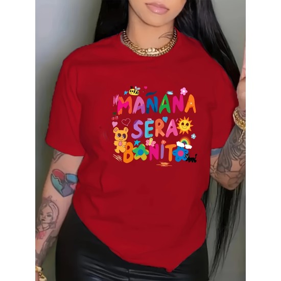 Carnaval Cartoon & Letter Casual T-Shirt, Crew Neck Short Sleeves Slight Stretch Sports Tee, Women’s Activewear & Music Festival graphic – PRYCUS MITCHELL INC Carnaval Cartoon & Letter Casual T-Shirt, Crew Neck Short Sleeves Slight Stretch Sports Tee, Women’s Activewear & Music Festival graphic – PRYCUS MITCHELL INC
