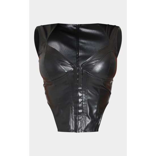 Shape Black Faux Leather Hook and Eye Corset Shape Black Faux Leather Hook and Eye Corset