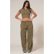 Olive Washed Rib Panel Wide Leg Sweatpants Olive Washed Rib Panel Wide Leg Sweatpants