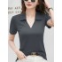 Solid Color Notched Collared T-shirt, Casual Short Sleeve Top For Spring & Summer, Women’s Clothing – PRYCUS MITCHELL INC
