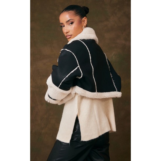 Black Borg Lined Panelled Cropped Aviator Black Borg Lined Panelled Cropped Aviator