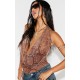 Brown Mesh Snake Printed Halter Neck Top Brown Mesh Snake Printed Halter Neck Top