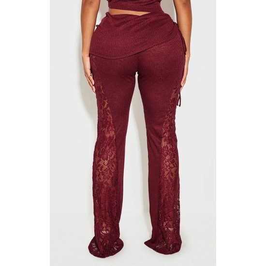 Shape Burgundy Fold Over Ribbed Pant With Side Panel Detail Shape Burgundy Fold Over Ribbed Pant With Side Panel Detail