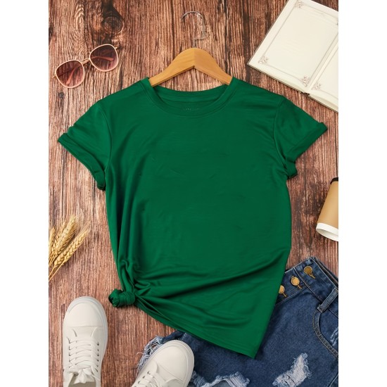Solid Crew Neck Simple T-Shirt, Casual Short Sleeve T-Shirt For Spring & Summer, Women’s Clothing – PRYCUS MITCHELL INC Solid Crew Neck Simple T-Shirt, Casual Short Sleeve T-Shirt For Spring & Summer, Women’s Clothing – PRYCUS MITCHELL INC