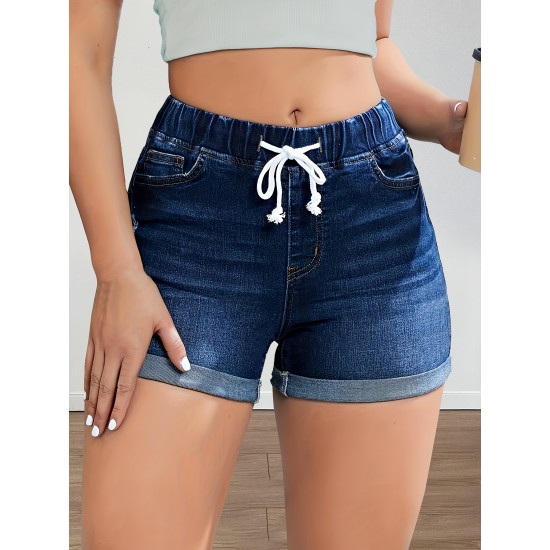 Drawstring Elastic Waist Roll Up Hem Denim Shorts, Whiskering High Stretch Hot Denim Shorts, Women’s Denim Jeans & Clothing – PRYCUS MITCHELL INC Drawstring Elastic Waist Roll Up Hem Denim Shorts, Whiskering High Stretch Hot Denim Shorts, Women’s Denim Jeans & Clothing – PRYCUS MITCHELL INC