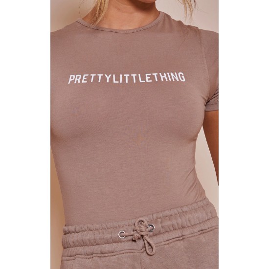 PRETTYLITTLETHING Toffee Logo Short Sleeved Bodysuit PRETTYLITTLETHING Toffee Logo Short Sleeved Bodysuit