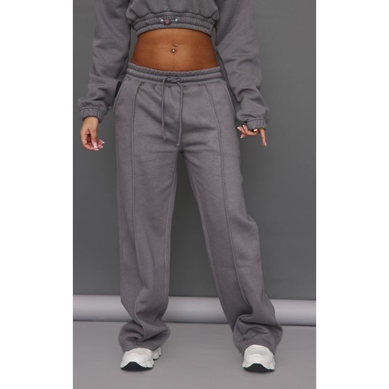 Petite Steel Blue Wide Leg Seam Detailed Sweatpants Petite Steel Blue Wide Leg Seam Detailed Sweatpants