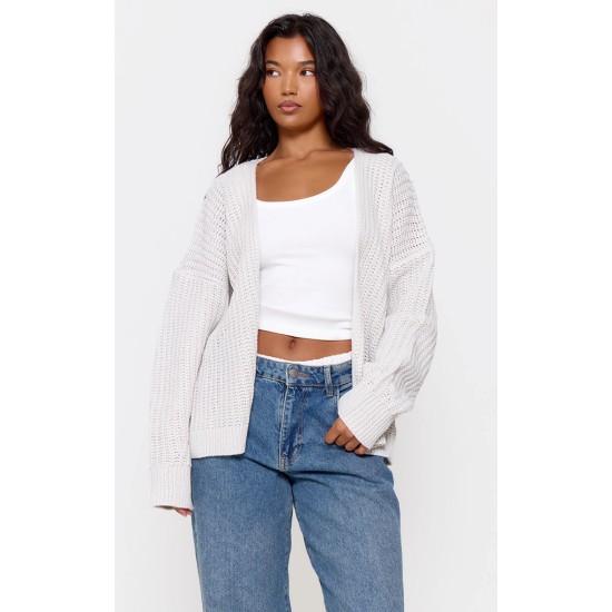Grey Chunky Knit Slouchy Cardigan Grey Chunky Knit Slouchy Cardigan