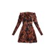 Chocolate Abstract Puff Sleeve Frill Hem Tea Dress Chocolate Abstract Puff Sleeve Frill Hem Tea Dress