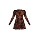 Chocolate Abstract Puff Sleeve Frill Hem Tea Dress Chocolate Abstract Puff Sleeve Frill Hem Tea Dress