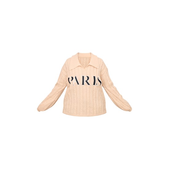 Plus Stone Cable Knit Embroidered Oversized Sweater Plus Stone Cable Knit Embroidered Oversized Sweater