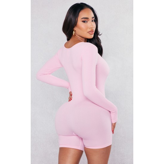 Shape Light Pink Snatched Ribbed Long Sleeve Unitard Shape Light Pink Snatched Ribbed Long Sleeve Unitard