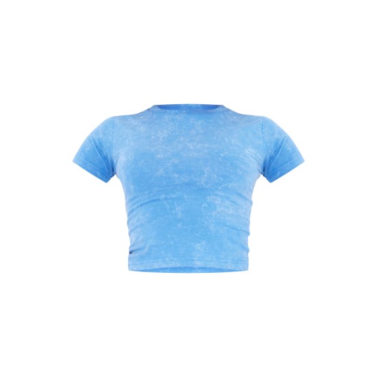 Blue Washed Longline Cotton Fitted T-shirt Blue Washed Longline Cotton Fitted T-shirt
