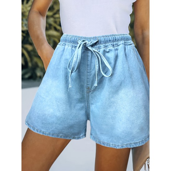 Plus Size Casual Denim Shorts, Women’s Plus Solid Elastic Drawstring High Rise Loose Fit Denim Shorts – PRYCUS MITCHELL INC Plus Size Casual Denim Shorts, Women’s Plus Solid Elastic Drawstring High Rise Loose Fit Denim Shorts – PRYCUS MITCHELL INC