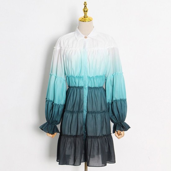 Autumn loose fold gradient lapel splice tie dye dress – PRYCUS MITCHELL INC Autumn loose fold gradient lapel splice tie dye dress – PRYCUS MITCHELL INC