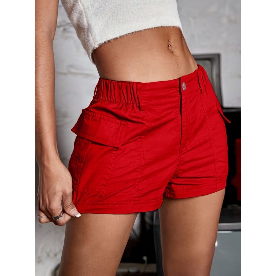 Spring & Summer Essential Women’s Shorts – Chic Button-Front with Flap Pockets, Relaxed Fit Elastic Waistband, Versatile Solid Cargo Style for Casual Wear – PRYCUS MITCHELL INC Spring & Summer Essential Women’s Shorts – Chic Button-Front with Flap Pockets, Relaxed Fit Elastic Waistband, Versatile Solid Cargo Style for Casual Wear – PRYCUS MITCHELL INC