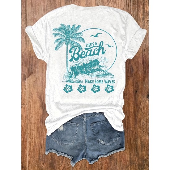 Beach Surf Print Crew Neck T-shirt, Short Sleeve Casual Top For Summer & Spring, Women’s Clothing – PRYCUS MITCHELL INC Beach Surf Print Crew Neck T-shirt, Short Sleeve Casual Top For Summer & Spring, Women’s Clothing – PRYCUS MITCHELL INC