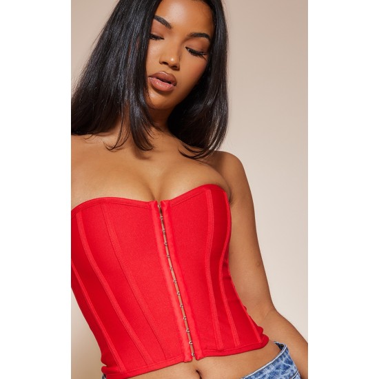 Dusty Red Bandage Hook And Eye Structured Corset Dusty Red Bandage Hook And Eye Structured Corset