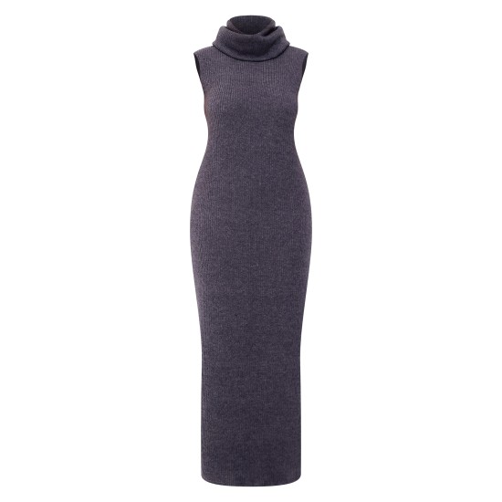 Plus Charcoal Brushed Rib Roll Neck Maxi Dress Plus Charcoal Brushed Rib Roll Neck Maxi Dress