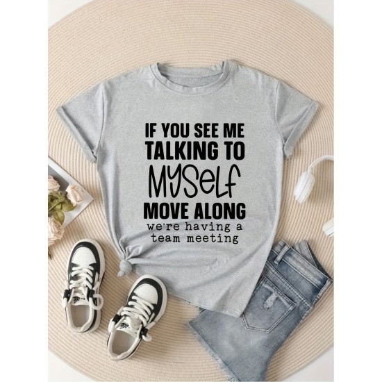 Letter Printed Causal Round Neck T-shirt, Short Sleeves Sports Running Tops, Women’s Activewear – PRYCUS MITCHELL INC Letter Printed Causal Round Neck T-shirt, Short Sleeves Sports Running Tops, Women’s Activewear – PRYCUS MITCHELL INC