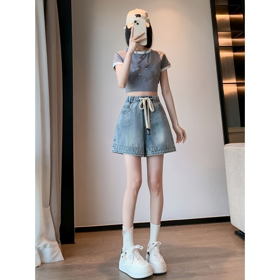 Women’s Elastic High Waist Denim Shorts, Casual Style, Versatile Wide-Leg Denim Shorts For Leisure – PRYCUS MITCHELL INC Women’s Elastic High Waist Denim Shorts, Casual Style, Versatile Wide-Leg Denim Shorts For Leisure – PRYCUS MITCHELL INC
