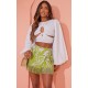 Green Abstract Floral Tassel Hem Wrap Mini Skirt Green Abstract Floral Tassel Hem Wrap Mini Skirt