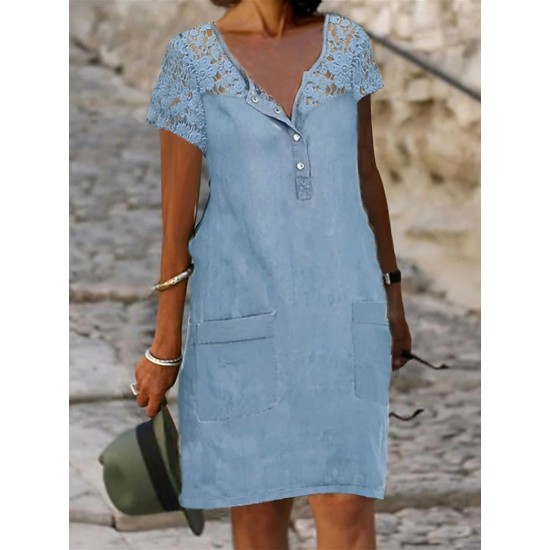Denim Dress Casual Dress Midi Dress Denim Sexy Casual Daily Vacation Crew Neck Lace Pocket Short Sleeve Summer Spring 2023 Loose Fit Light Blue Floral Pure Color S M L XL XXL – PRYCUS MITCHELL INC Denim Dress Casual Dress Midi Dress Denim Sexy Casual Daily Vacation Crew Neck Lace Pocket Short Sleeve Summer Spring 2023 Loose Fit Light Blue Floral Pure Color S M L XL XXL – PRYCUS MITCHELL INC