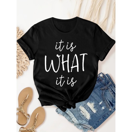 It Is What It Is Letter Graphic Fashion Sports Tee, Short Sleeve Casual T-Shirt Top, Women’s Activewear – PRYCUS MITCHELL INC It Is What It Is Letter Graphic Fashion Sports Tee, Short Sleeve Casual T-Shirt Top, Women’s Activewear – PRYCUS MITCHELL INC