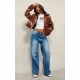 Chocolate Borg Pocket Front Faux Leather Cropped Coat Chocolate Borg Pocket Front Faux Leather Cropped Coat