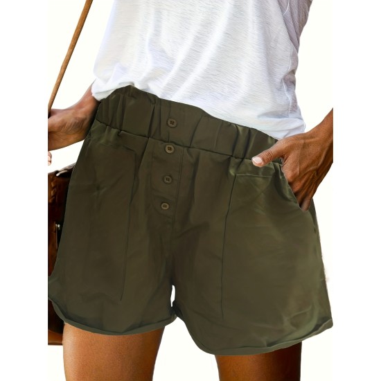 Minimalist High Waist Slant Pocket Shorts, Casual Button Decor Shorts For Summer & Spring, Women’s Clothing – PRYCUS MITCHELL INC Minimalist High Waist Slant Pocket Shorts, Casual Button Decor Shorts For Summer & Spring, Women’s Clothing – PRYCUS MITCHELL INC
