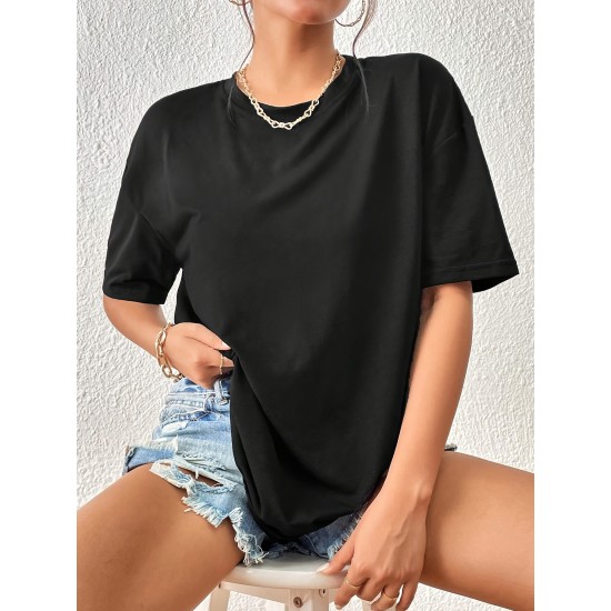 Solid Color Basic Casual T-Shirt, Round Neck Short Sleeves Versatile Sports Tee, Women’s Comfy Tops – PRYCUS MITCHELL INC Solid Color Basic Casual T-Shirt, Round Neck Short Sleeves Versatile Sports Tee, Women’s Comfy Tops – PRYCUS MITCHELL INC
