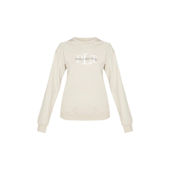 PRETTYLITTLETHING Sand Graphic Oversized Fit Sweatshirt PRETTYLITTLETHING Sand Graphic Oversized Fit Sweatshirt