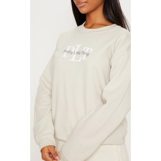 PRETTYLITTLETHING Sand Graphic Oversized Fit Sweatshirt PRETTYLITTLETHING Sand Graphic Oversized Fit Sweatshirt