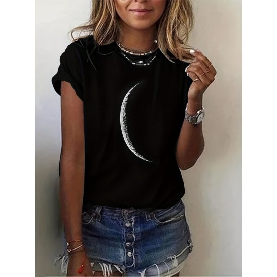 Women’s Moon Motif Tee – Soft Crew Neck, Short Sleeve Comfort – Stylish Springu002FSummer Casual Wear – PRYCUS MITCHELL INC Women’s Moon Motif Tee – Soft Crew Neck, Short Sleeve Comfort – Stylish Springu002FSummer Casual Wear – PRYCUS MITCHELL INC