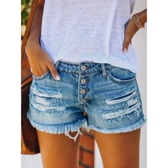 Women Summer Mid Rise Ripped Stretchy Jeans Shorts Frayed Raw Hem Casual Straight-Breasted Denim Shorts – PRYCUS MITCHELL INC Women Summer Mid Rise Ripped Stretchy Jeans Shorts Frayed Raw Hem Casual Straight-Breasted Denim Shorts – PRYCUS MITCHELL INC