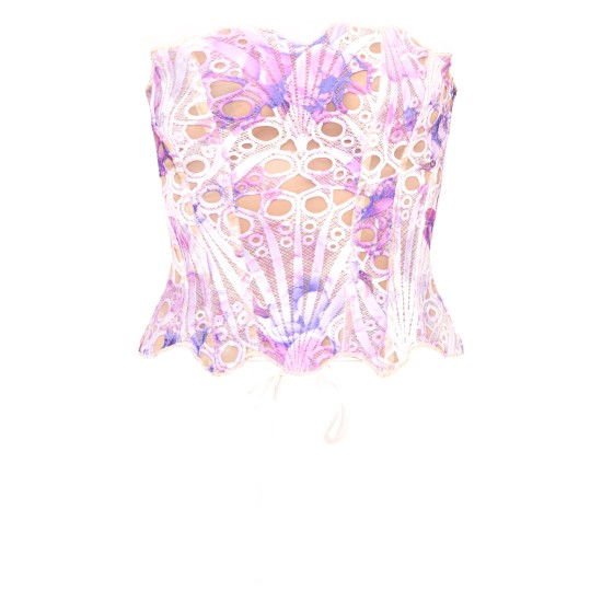 Blue Textured Sheer Floral Lace Corset Blue Textured Sheer Floral Lace Corset