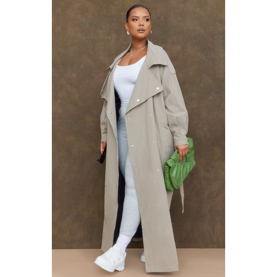 Plus Light Khaki Popper Detail Trench Coat Plus Light Khaki Popper Detail Trench Coat