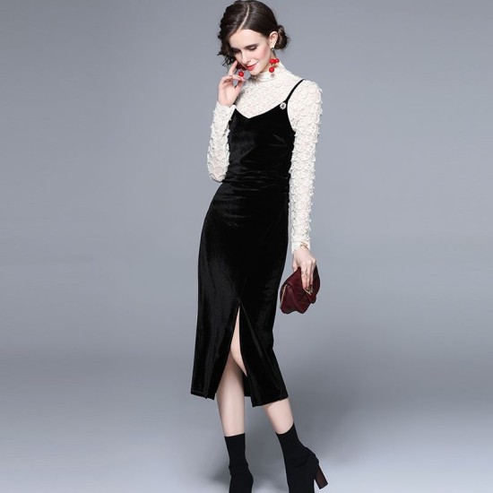 Velvet temperament minority sling split dress 2pcs set – PRYCUS MITCHELL INC Velvet temperament minority sling split dress 2pcs set – PRYCUS MITCHELL INC
